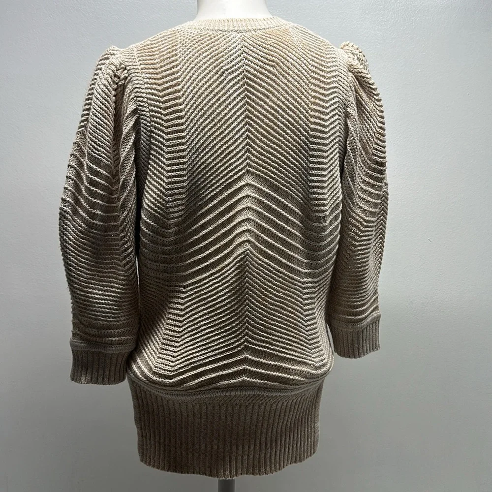 Brochu Walker The Arya Vee Sweater Linen Cotton Puff Sleeve Cream Marle Size XS_5
